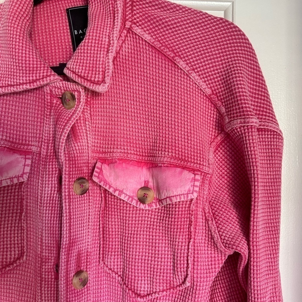 Hot pink ribbed shirt jacket - Picture 3 of 6
